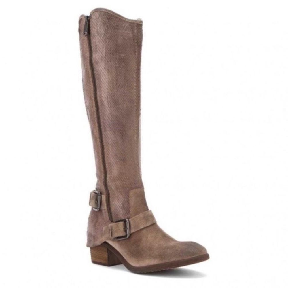 Donald Pliner Dela riding boots gray taupe leather textured size 6